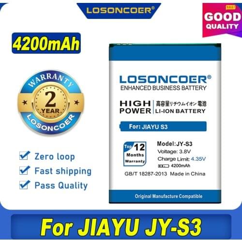 100% Original LOSONCOER NEW 4200mAh JY S3 JY-S3 Battery For Jiayu S3 Battery