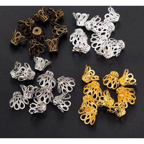 200pcs/lot Metal Wine Cup Hollow Flower Trumpet Bead End Caps For DIY Jewelry Making Finding Supplies Wholesale