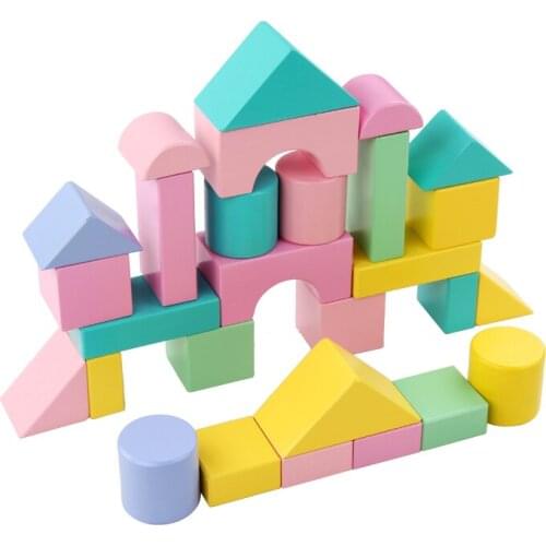 28PCS Wooden Macaron color blocks, large shapes wood geometric Building blocks Kids toys, Childrens educational Stacking Blocks