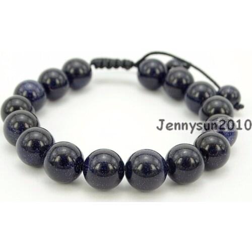 Handmade 10mm Adjustable Natural Blue Sand Gems Stone Round Beads Bracelet Healing Reiki 5 Strands/Pack