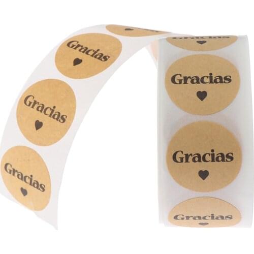 500pcs Gracias Spanish Thank You Heart Round Kraft Paper Seal Sticker For Handmade Products Baking Product Sealing Sticker Label