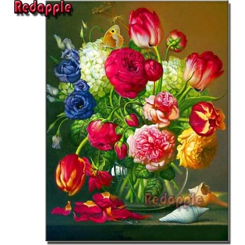 5D DIY Diamond Painting Flower Vase Cross Stitch Kit Diamond Embroidery Rose Tulips, Peony Rhinestone Mosaic Home Decoration art