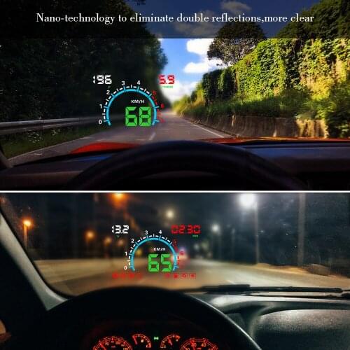 Car HUD OBD2 Head-Up Display Large Screen Speed Windshield Projector Overspeed Alarm Water Temp RPM Voltage Plug and Play