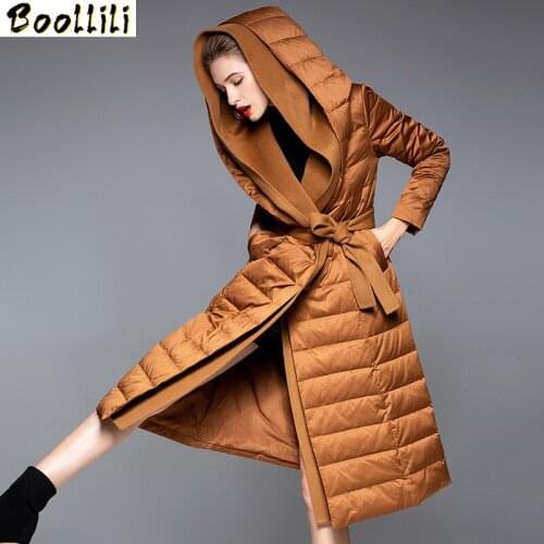 Boollili Womens Down Jacket Hooded Long Winter Coat Women Korean Thick White Duck Down Coats Womens Down Jackets Brands