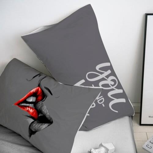 Custom Pillow Case Pillowcase 50x70 50x75 50x80 70x70 Decorative Pillow Cover Gray Kiss Lip Bedding for wedding Drop Shipping
