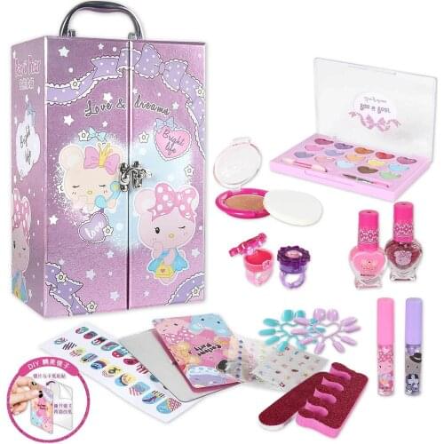 Girls Make Up Sets Cosmetic Suitcase Wardrobe Safe Easy To Clean Makeup Kit for Dress Up Princess Play House Toys Kids Gifts