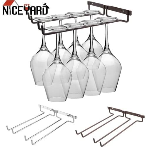 NICEYARD Double Row Bar Wine Rack Home Kitchen Holder Shelf Stemware Hanging Wall Mount Hanger Barware Accessories