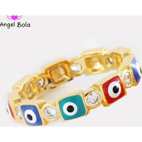 Gothic Rainbow Demon Eye Rhinestone Filled Gold Ring for Women Retro Mini Mens Ring on Finger Demon Jewelry for Women