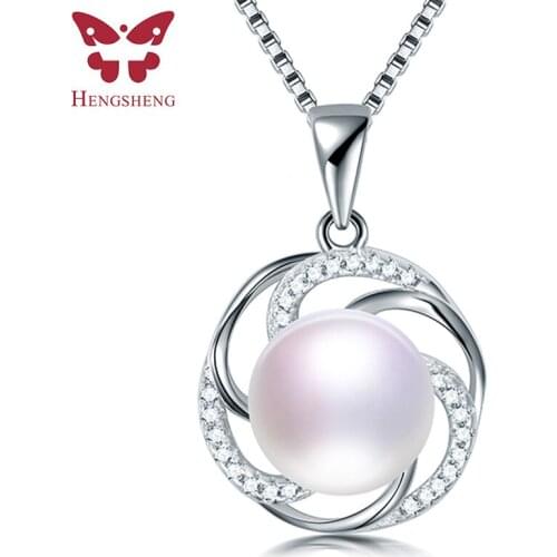 HENGSHENG Fashion Natural Freshwater Pearl Pendant Necklace 925 Sterling Silver Zircon Rose Pendant Gift Jewelry