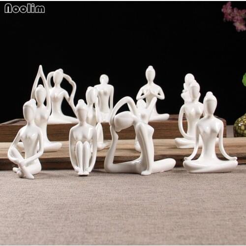 NOOLIM Abstract Art Ceramic Yoga Poses Figurine Porcelain Yoga Lady Statue Different Poses Home Yoga Studio Decor Ornament