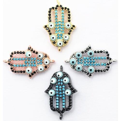 Classic Turkish Palm Accessories Guardian Eye Hollow Colored Zircon DIY Bracelet Necklace Accessories Processing Wholesale