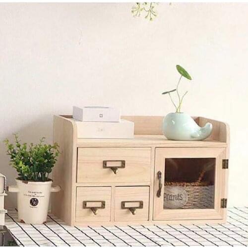 Коробка для хранения Creative Desktop Solid Storage Box Practical Drawer With Door Storages Cabinet Office Desk Boxes Wood Shelf