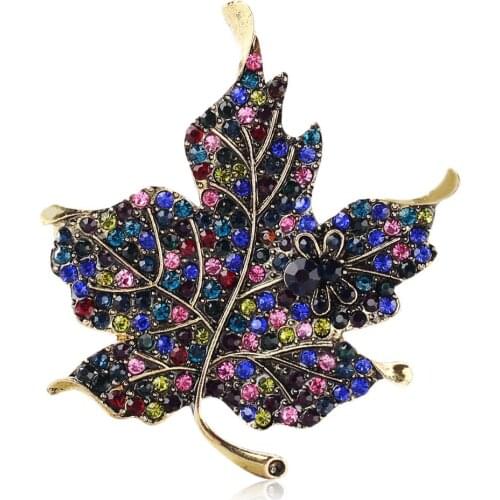 HOT SALES！！！New Arrival Colorful Rhinestone Maple Leaf Cute Bee Brooch Pin Gift for Ladies Dress Scarf