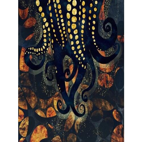 Retro Metal Ocean Sea Space Abstract Canvas Octopus Painting Wall Art Picture Bedroom Room Poster Restaurant Kitchen Home Decor