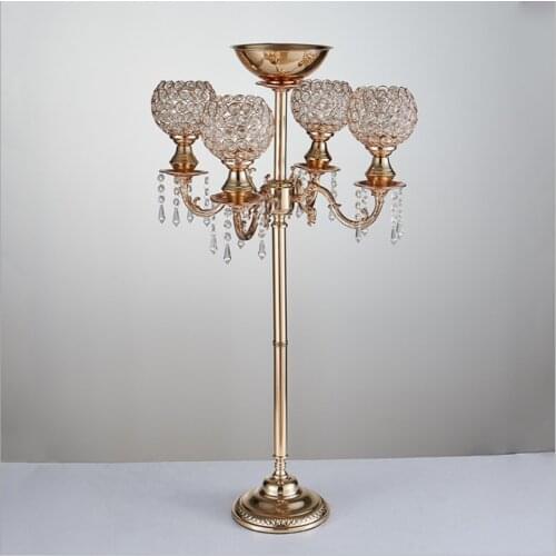 Metal Candle Holder 5 Arms Crystal Candelabras Wedding Candelabrum With beautiful Flower Bowl Christmas Home Decoration
