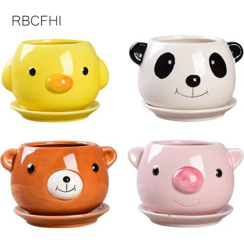 RBCFHl 1PC Cute Flowerpot Cartoon Animal Ceramic Vase Personality Creative Cactu Succulent Plant Poted Desktop Garden Decoration