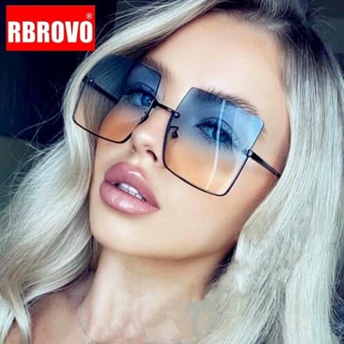 RBROVO 2021 Sunglasses Women Luxury Rimless Glasses for Women Retro Brand Square Eyeglasses Women Metal Half Frame Gafas De Sol