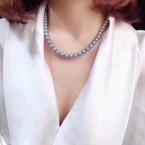 D301 Fine Jewelry Natural Fresh Water Pearls 7-8mm Blue Pearls Necklaces for Women Fine Pearls Necklaces