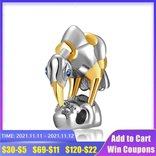 Vultures and skeletons genuine 925 silver Animal Charms gold-plated beads for Pandora Bracelet Making Original Brand Jewelry