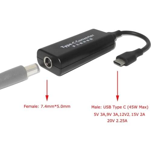 DC USB Type C Power Charger Converter to 7.4*5.0mm Female Plug Jack Connector for Laptop Mobile Phone USB C Adapter 5V 9V 12V 20