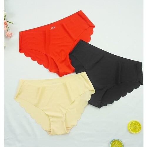 Sexy Women Underwear Lingerie Solid Color Low Waist Panties Seamless Lady Briefs Simple Style Underpants Ice Silk Satin Panties