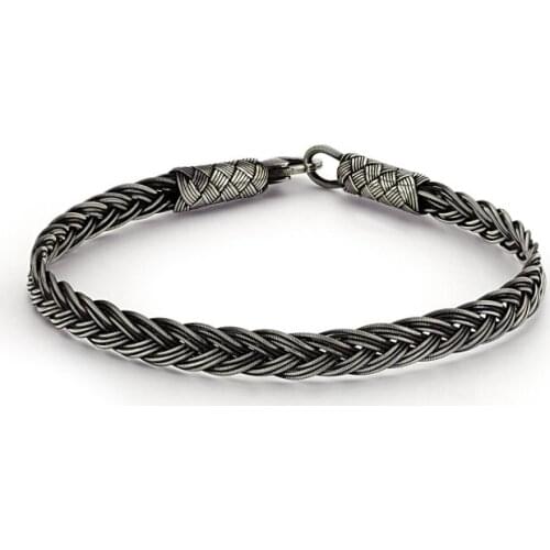 Silverlina Sterling Silver Oxidized Kazaziye Hand Knitting Bracelet