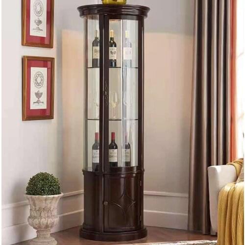 Modern simple American solid wood wine cabinet European style restaurant light luxury wall display cabinet living room shelving