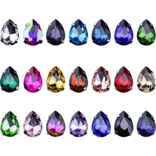 Glass rhinestones, drop-shaped diamonds with claw slits, teardrop rhinestones, metal base, crystal decoration, multi-size