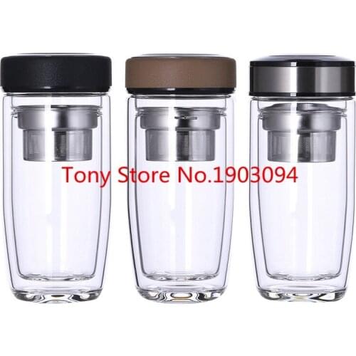 20pcs/lot Double Walled Glass Mug Coffee Tea Mug Cups My Bottle for Water Tumbler Glass Water Bottle Cups with tea Infuser