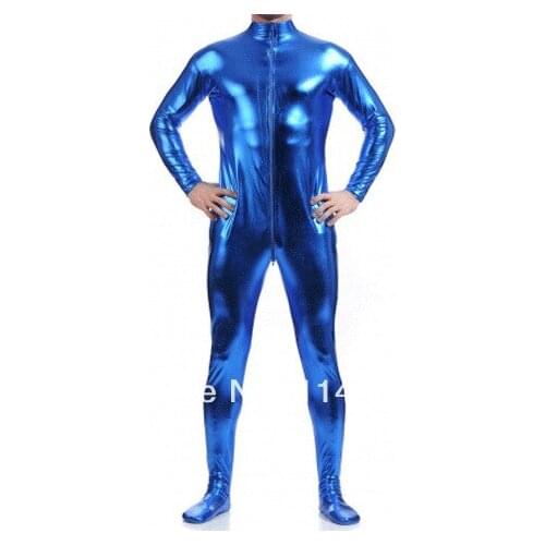 Dark Blue Zentai Shiny Metallic Front Zipper Tights Zentai Suit