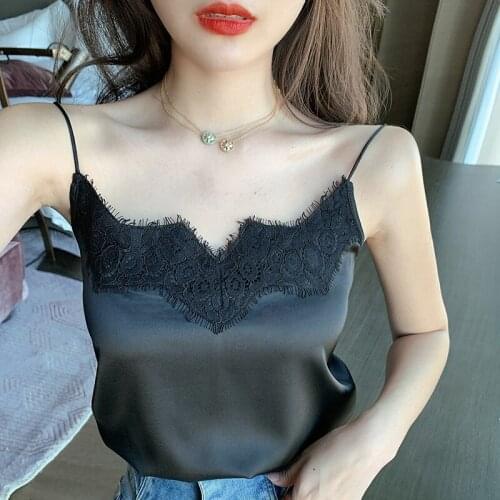 White Cami Thin Strap Tank Top for Women Sleeveless Casual Basic Spaghetti Strap V Neck Vest Silk Satin Crop Top Summer Camisole