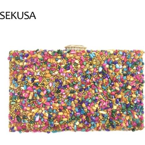 Bohemian Style Stone Evening Bags Candy Color Rhinestones Day Clutch 2021 New Design Female Handbags Chain Purse