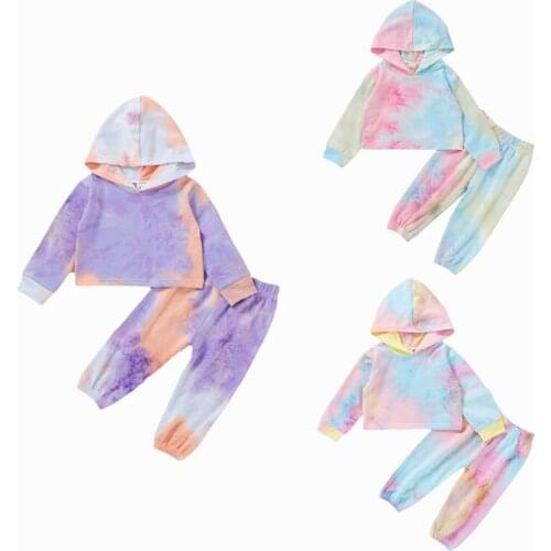 Wallarenear 1-6Y 2Pcs New Children Boy Girl Long Sleeve Pants Suit Tie-Dye Clothes Set Autumn Round Collar Tops+Trousers Outfit