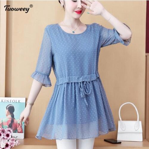 2021 Autumn Women Chiffon Shirts short Sleeve Polka Dot Women Blouses Clothes Casual Stand Collar Women Tops Blusas Mujer