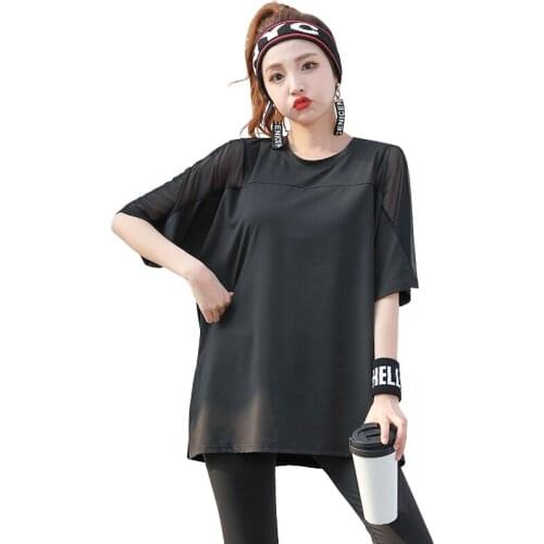 Large Size Women Sports Shirts Mesh Yoga Tops Gym Female Workout Training Running Short Sleeve T-Shirt Solid Color Fitness Wear