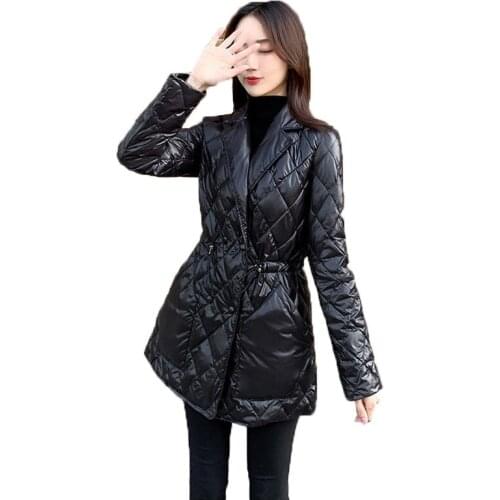 Womens Cotton Coat 2020 New Winter Jackets Parkas Thin Light Glossy Suit Collar Drawstring Black Down Cotton Jacket Outwear 5XL