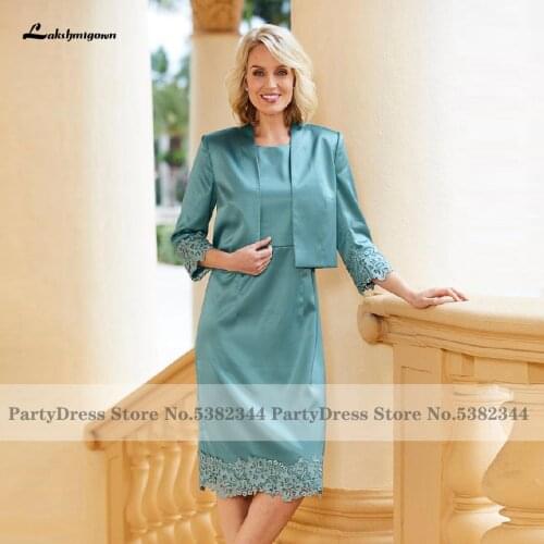 Lakshmigown Simple Silky Satin Mother Dress for Weddings 2020 Robe de Soiree Knee Length Women Evening Party Dress with Jacket