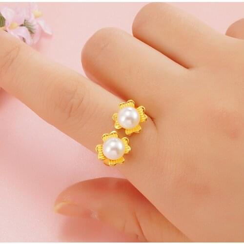 Two pearl inlaid flower shape 24K gold rings for woman gold ring wedding engagement rings 2020 new design rings free shipping