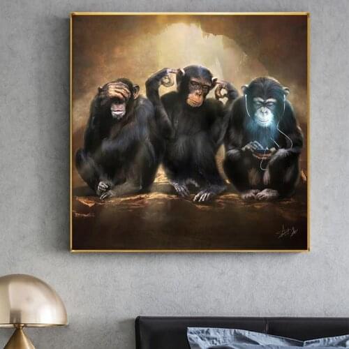 Retro Animal Art Partner Monkeys Canvas Painting Wall Art Posters Prints Wall Picture for Living Room Home Wall Cuadros Decor