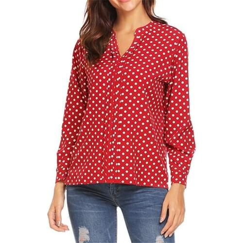 2021 Summer New Polka Dot Blouses Women Clothes V-neck Long Sleeve Shirt Plus Size Tops For Ladies Office Blouse