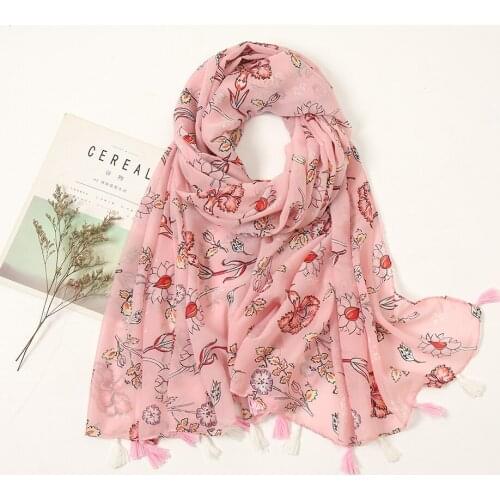 2021 New Cotton Scarf Floral Scarves Printed Flower Tassel Shawl Printed Hijab Muslim Women Wrap Pashmina Beach Bandana 200*92cm