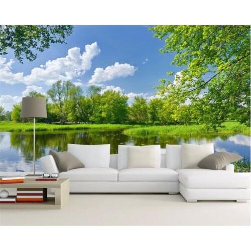 Beibehang 3d large wall murals HD small waterfall green lake landscape custom 3D wallpaper 3D living room background wallpaper