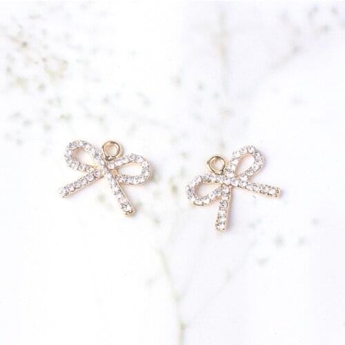 5pcs/lot Alloy Creative Rhinestone Gold Bow Pendant Button Ornaments Jewelry Earrings Choker Hair bag DIY Jewelry Accessories