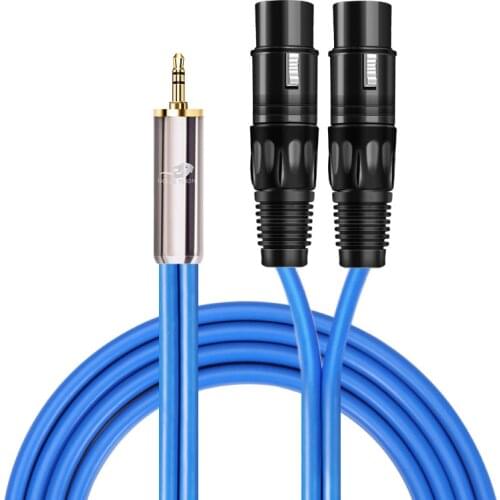 Audio Cable 1/8" Mini Jack 3.5mm to 2 XLR 3 Pin Female for PC Earphone Mixing Console Amplifier XLR 3.5 Jack Audiophile Cable
