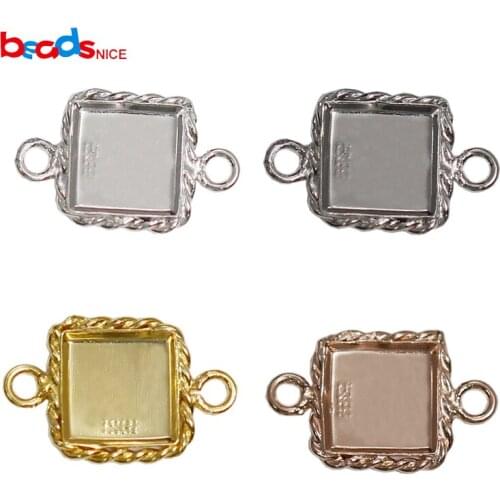 Beadsnice ID39512smt2 Square Crown Bezel Tray Connector for Pendant or Earrings Making Jewelry Supply