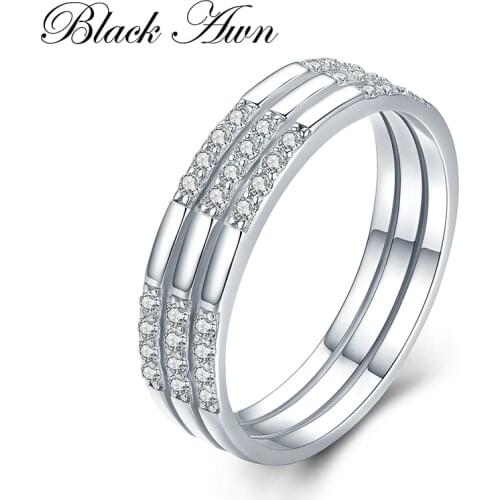 Black Awn 2021 New Trendy 925 Sterling Silver Fine Jewelry Round Bague White Spinel Engagement Rings for Women Bijoux C473