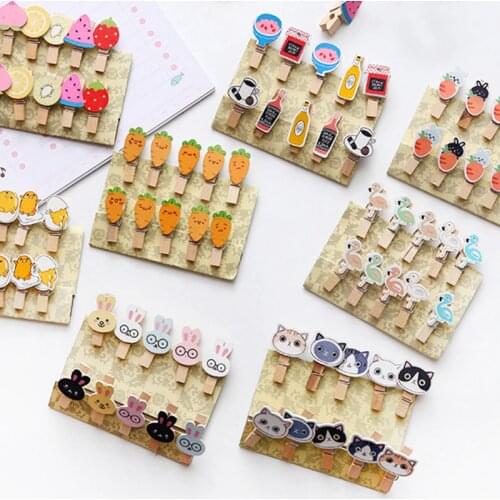 Cartoon Cat Cactus Flamingo Wooden Paper Clips Bookmark For Album With Rope Message Notes Clip Stationery School Office Supplies
