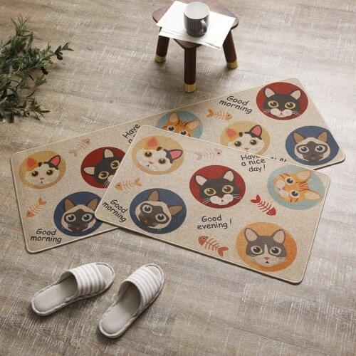 Home Dirty-resistant cartoon cute kitchen floor mats linen rubber lint-free non-slip household floor carpet thin door rug