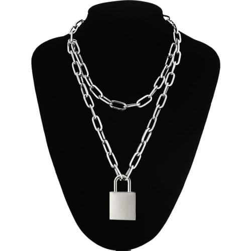 90s Double layer chain necklace with lock women/men punk rock padlock pendant necklace Vintage emo grunge Goth jewelry