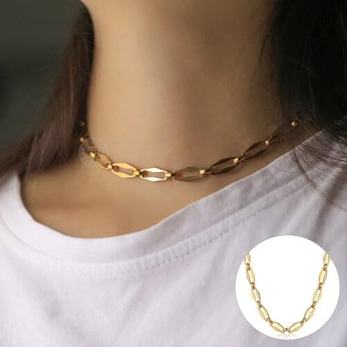 Elegant Rhombus Chain Choker Necklace For Women Gold Color Stainless Steel Link Chain Vintage Stylish Jewelry Accessorie DN291